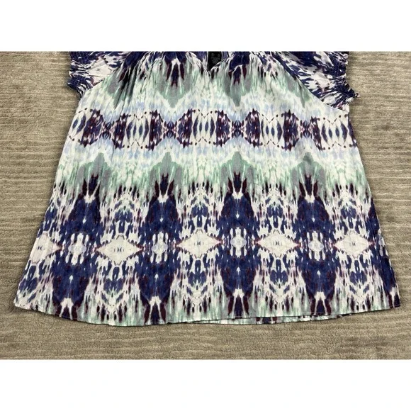 Axcess Top Womens XL Multicolor Boho Shortsleeve Polyester Smocked Sleeve Casual - Picture 3 of 11